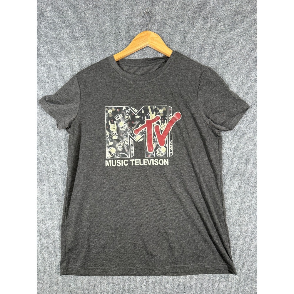 MTV Music Television T-Shirt Mens Medium Dark Gray Graphic Print Short Sleeve